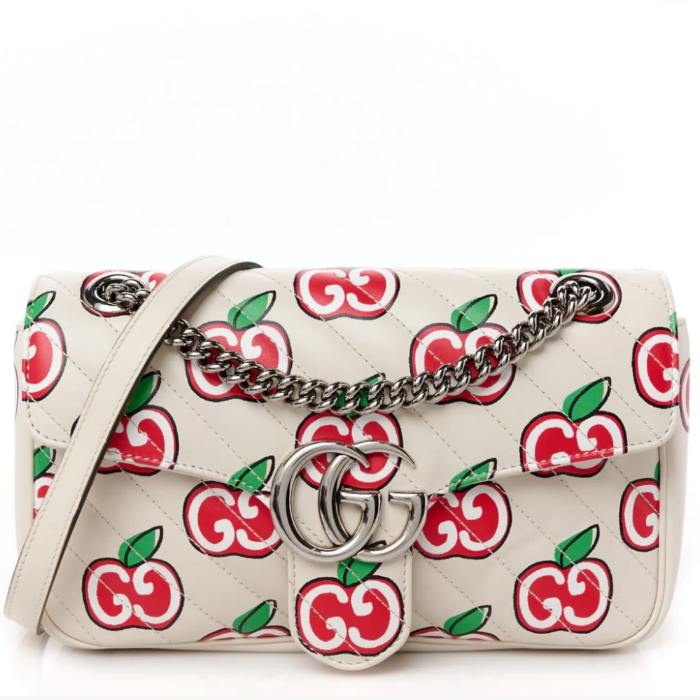 Gucci Calfskin Monogram Matelasse GG Apple logo Small Marmont Shoulder Bag NEW